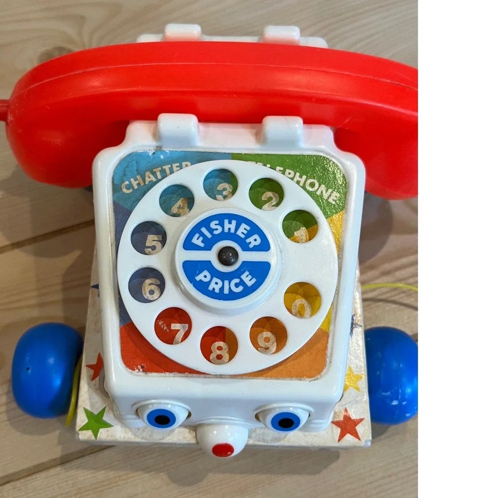 Vintage Fisher Price Chatter phone 747 Pull‎ Toy 1985 Rotary Dial Rolling Eyes